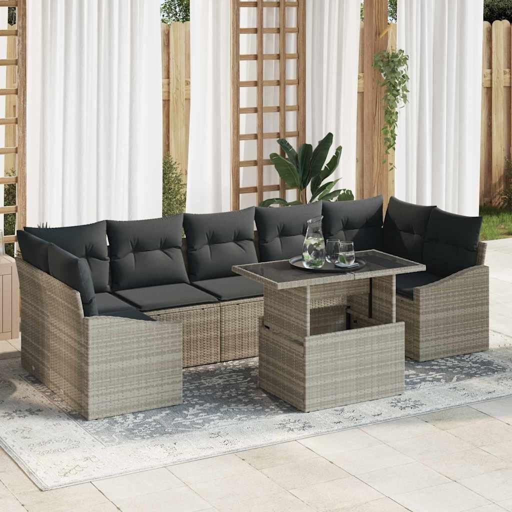 Maison Exclusive - Garten-Sofa-Set mit Speicher 8 pcs Hellgrau Poly Rattan