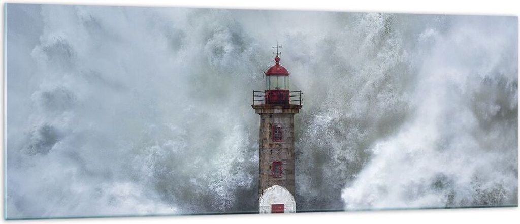 Bilder auf glas - Einteilig - Laterne Meer Sturm - 140x50cm - Glasbilder - Wandbilder - Bilder - zum Aufhängen bereit - Wanddekoration aus Glas - ...