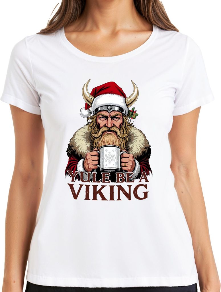 Yule Be A Viking Wikinger Weihnachten Bart Hörner Vintage Damen T-Shirt, Weiß, L