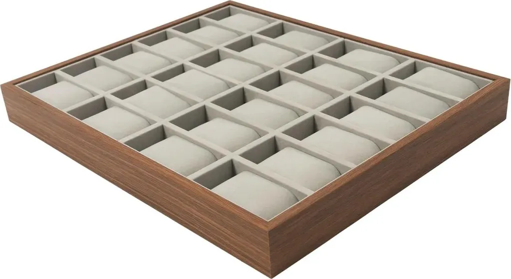 Organizer Orologi 24 Slot Legno e Velluto Grigio | Stile Minimalista