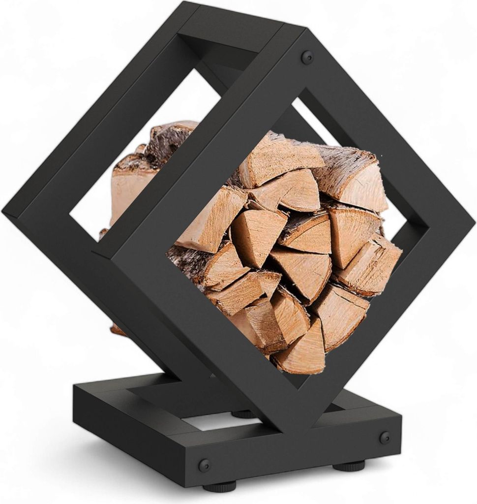 DanDiBo Kaminholzregal Innen Metall Schwarz Würfel Quadratisch 96606 Brennholzregal Holzaufbewahrung Kaminholzständer Feuerholzregal
