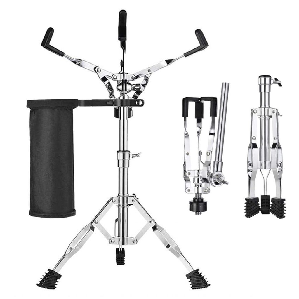 Snare Drum Stativ mit Schlägerhalter, verstärktem Dreibein, für 14,5"-23" Drums, höhenverstellbar, inkl. Trommelschutz