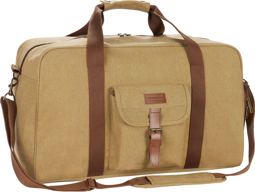 BRUBAKER Weekender 'Safari' - Vintage Reisetasche - 65L Poly Canvas Sporttasche mit Schultergurt - Retro Tasche für Reisen, Arbeit und Sport - Braun