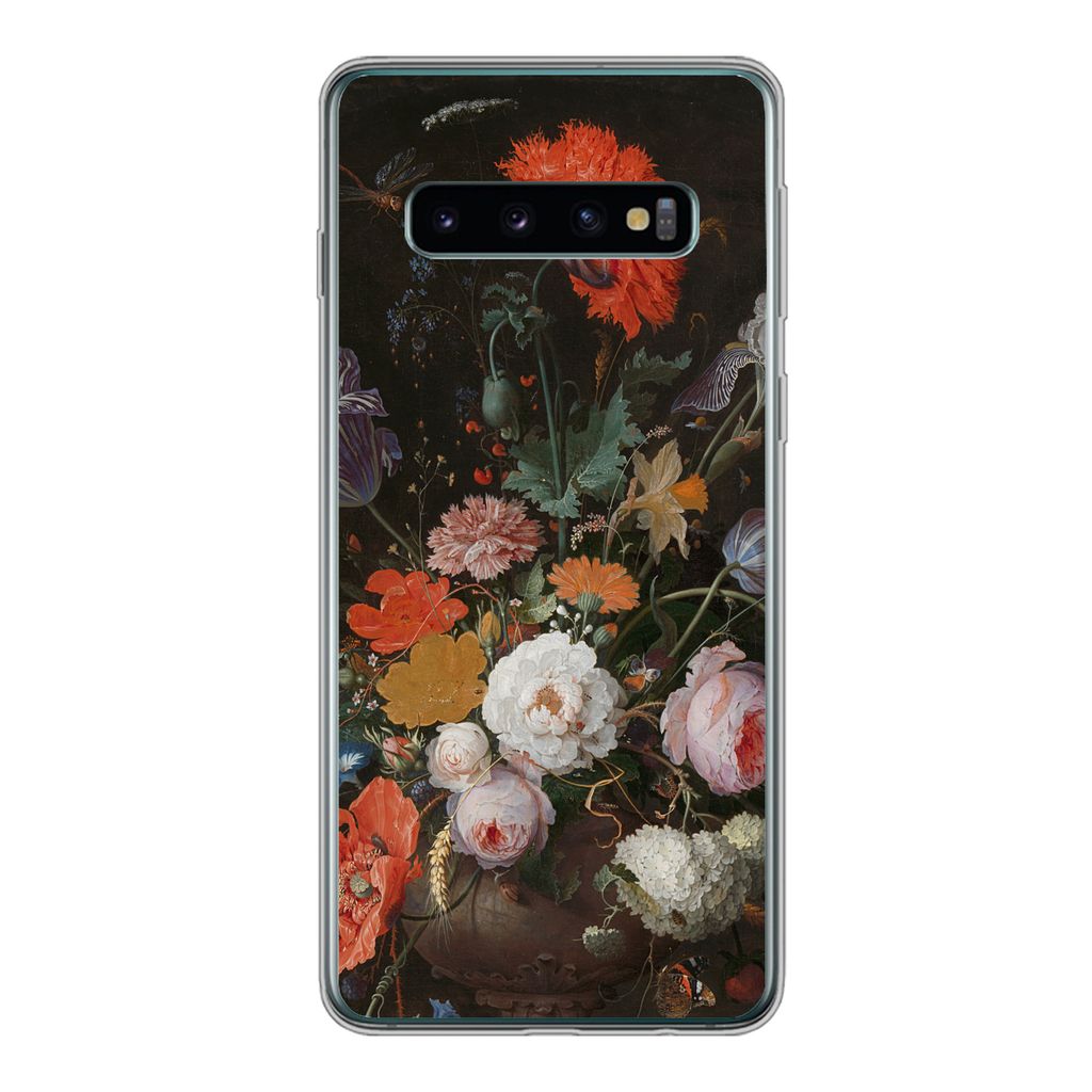 MuchoWow Handyhülle Schutzhülle Hülle für Samsung Galaxy S10 Stilleben mit Blumen und einer Uhr - Gemälde von Abraham Mignon Silikon Softcas...