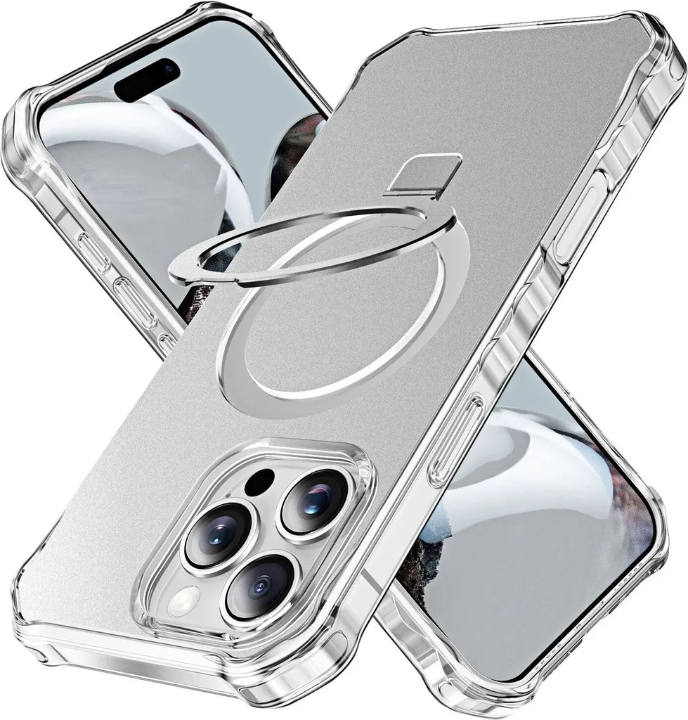 Cover MagSafe iPhone 16 Pro Argento Wave - Anello Supporto e MagSafe