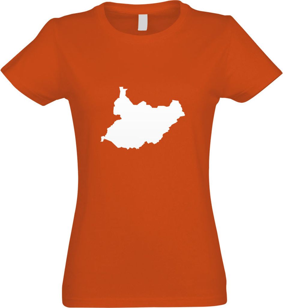 Kiwistar - T-Shirt tailliert - Damen - orange - Südsudan Umriss Kontur - mit Motiv Bedruckt - Funshirt Design - Sport - Freizeit - Damen - S