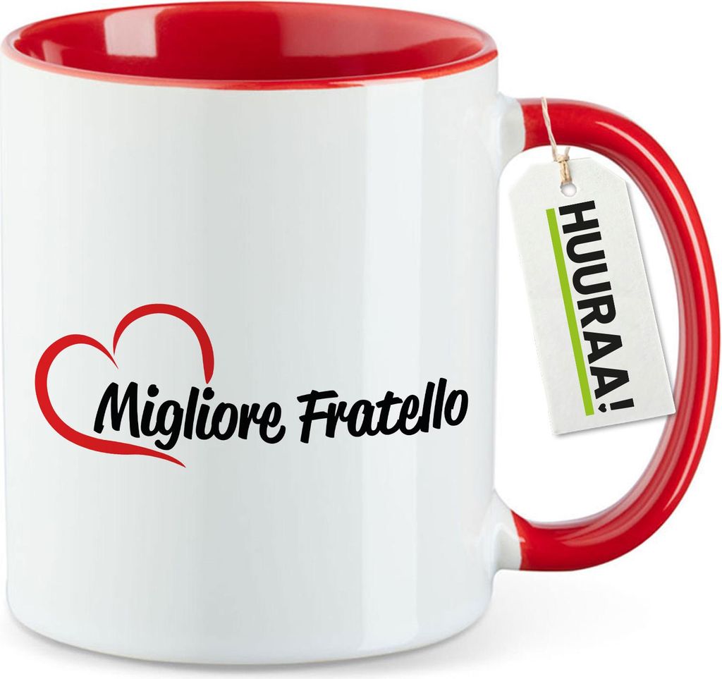 Huuraa Kaffeetasse Migliore Fratello Cuore 330ml Rot Keramik Kaffeebecher Geschenkidee