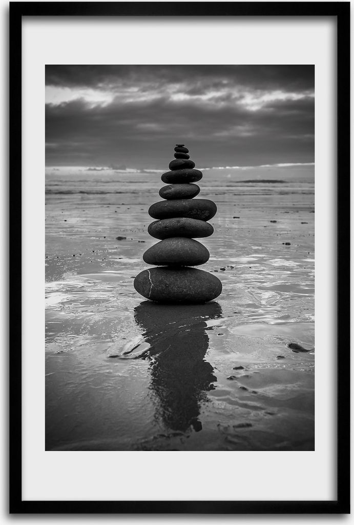 Bild - Bilderrahmen - 40 cm x 60 cm - MDF - Rahmen - Wandkunst - Steine am Strand