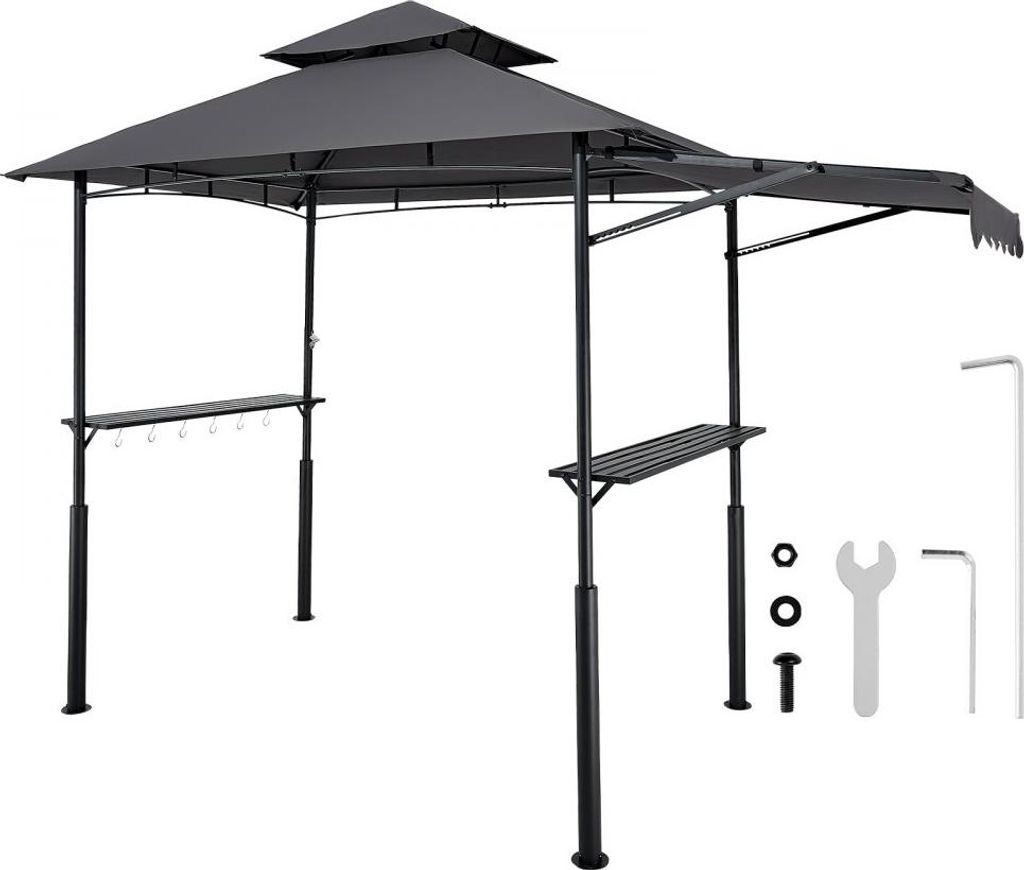 Grillpavillon 2430x1500x500mm - BBQ-Grillüberdachung für den Außenbereich - 2-stufiges BBQ-Gazebo-Dach - Doppeldach-Gartenpavillon mit zusätzli...