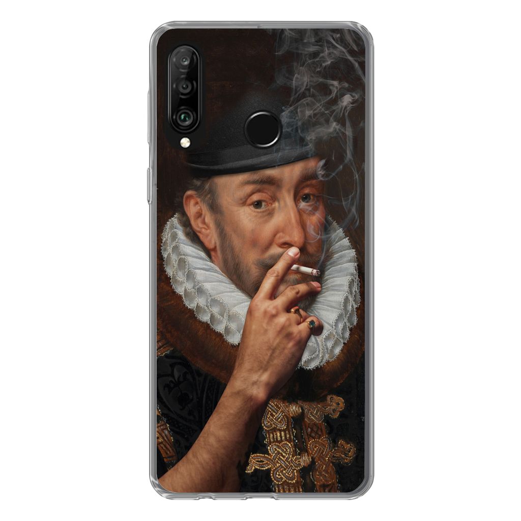 MuchoWow Handyhülle Schutzhülle Hülle für Huawei P30 Lite Wilhelm von Oranien - Zigarette - Rauchen Silikon Softcase Handy Hülle - Handyhülle