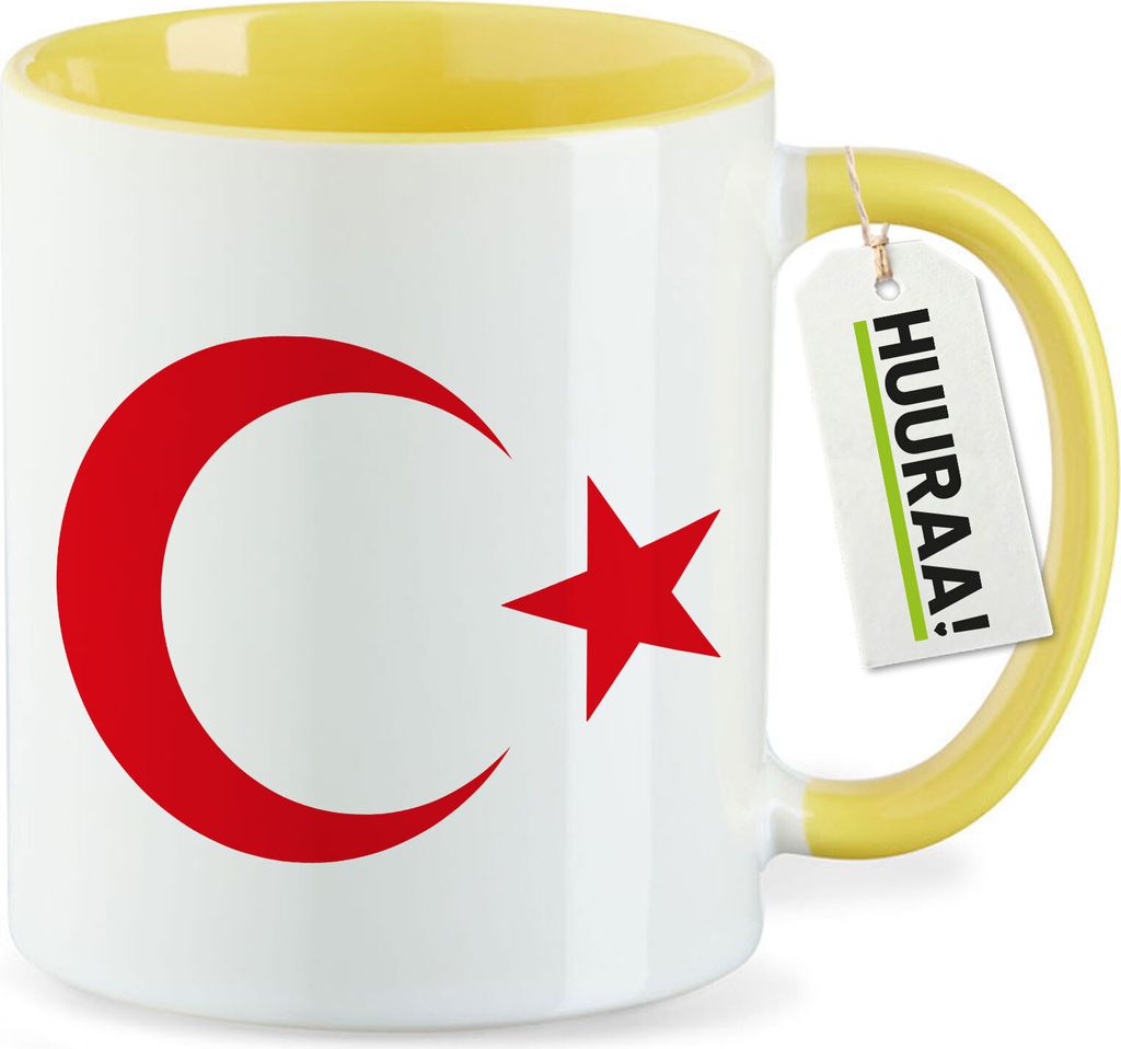 Huuraa Kaffeetasse Türkei Halbmond und Stern 330ml Gelb Keramik Kaffeebecher Geschenkidee