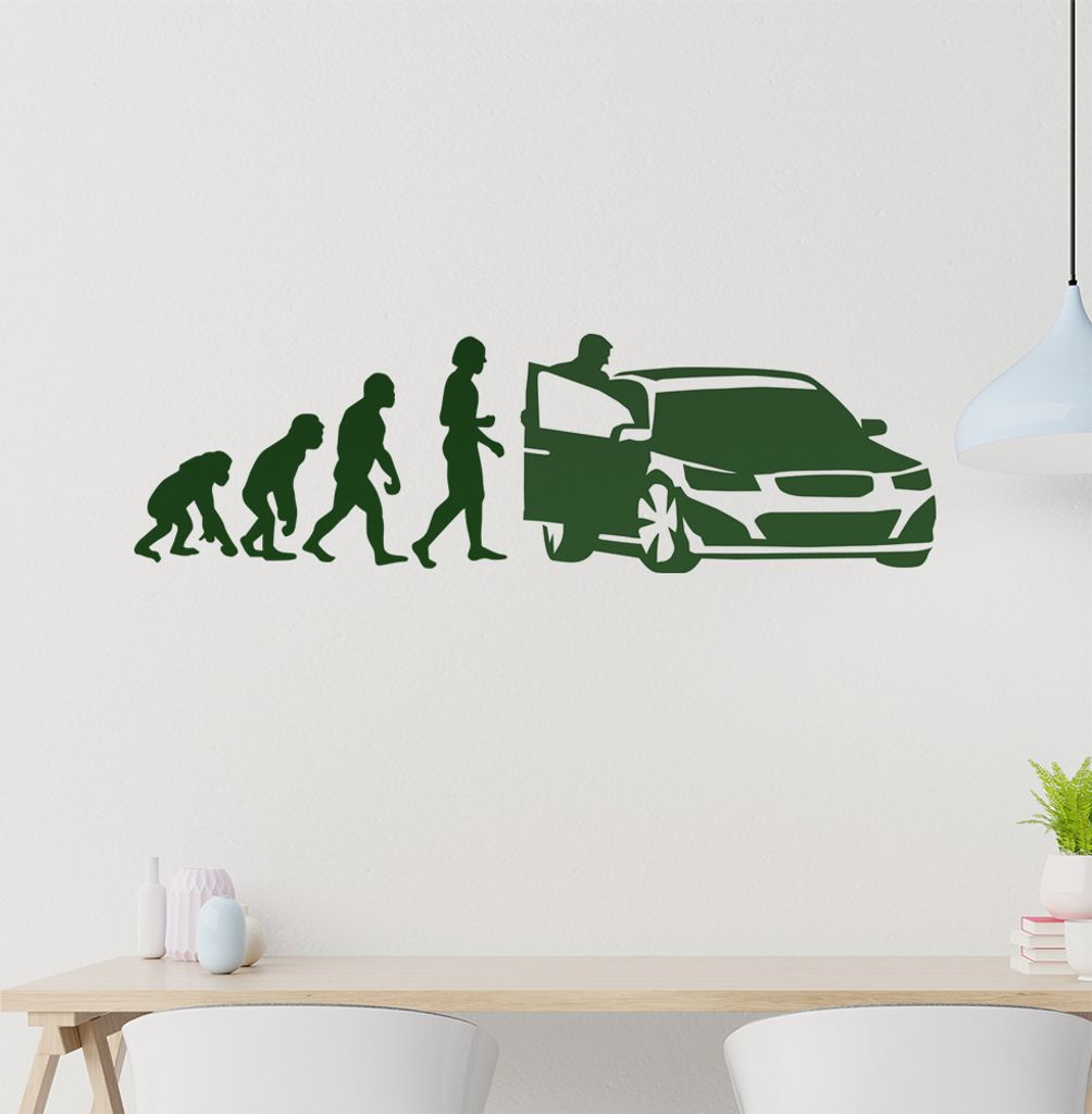 KIWISTAR Evolution - Menschheit Auto Biologie Wandtattoo in 6 Größen - Wandaufkleber Wall Sticker - Dekoration, Küche, Wohnzimmer, Schlafzimmer,...