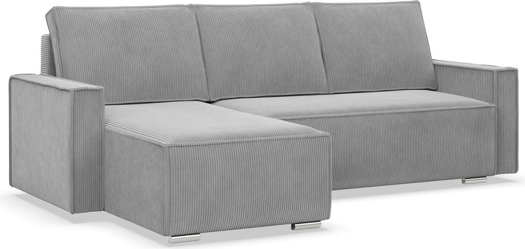 NOTO - Ecksofa mit Schlaffunktion, Bettkastem, Komfort und Still, grau