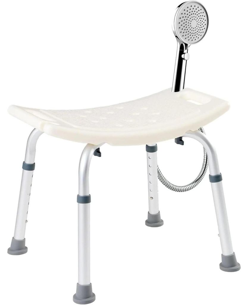 Duschstuhl - Badhocker - Höhenverstellbar - Klappbar - Gepolsterter Sitz - Metallrahmen - Einfache Montage - Weiß