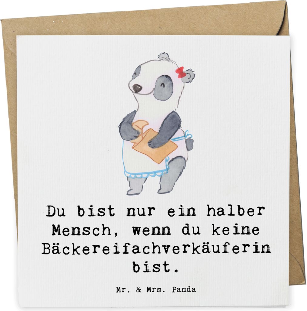 Mr. & Mrs. Panda Glückwunschkarte Bäckereifachverkäuferin Herz - Weiß - Geschenk, Lustig, anlasskarte, Spruch, doppelkarte, Bäckerei, Grußkar...