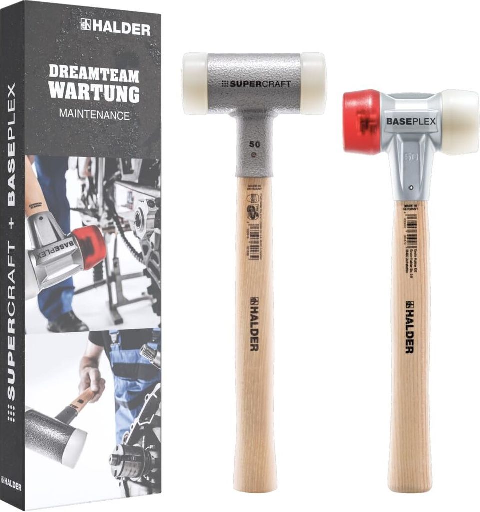 HALDER Aktionsbox Dreamteam Wartung, SUPERCRAFT-Schonhammer mit Hickorystiel und BASEPLEX-Schonhammer, Celluloseacetat/Nylon | 3366s001