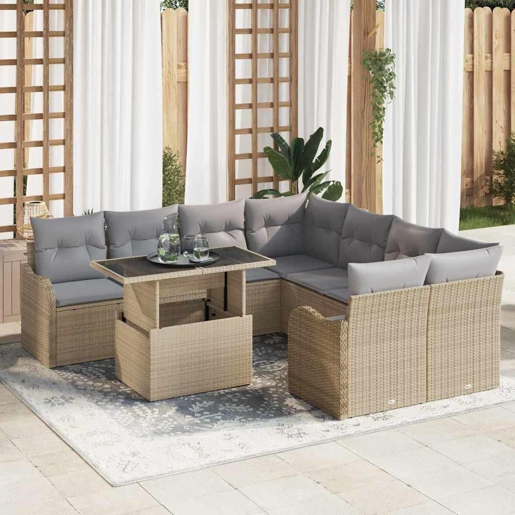 Maison Exclusive - Gartensofa-set mit Kissen 9 pcs Beige Poly-Rattan