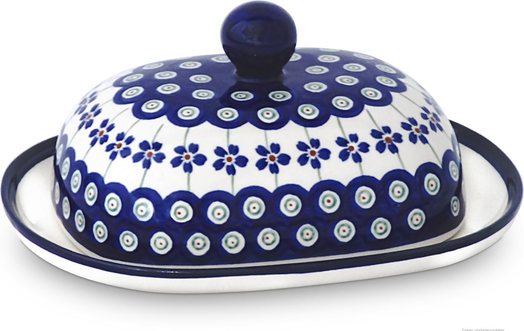 Bunzlauer Keramik Butterdose Butterglocke Butterbehälter oval für 250g (1 Stück Butter) 20x15x10cm Dekor 166a