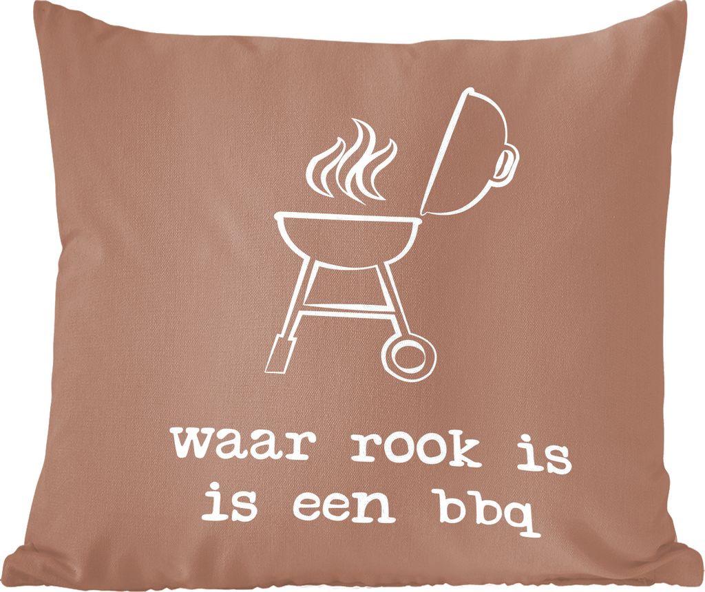 MuchoWow Zierkissen Sofakissen Wohnzimmer Dekokissen 60x60 cm Sprichwörter - 'Wo Rauch ist, ist auch Grill' - Zitate - Sitzfläche - Foto Polster