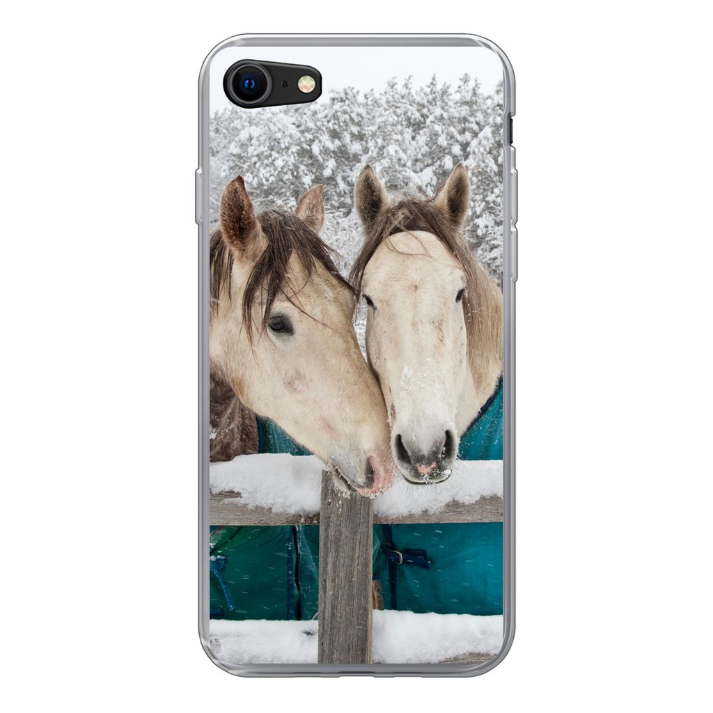 MuchoWow Handyhülle Schutzhülle Hülle für iPhone 7 Pferde - Decke - Schnee Silikon Softcase Handy Hülle - Kartenhalter