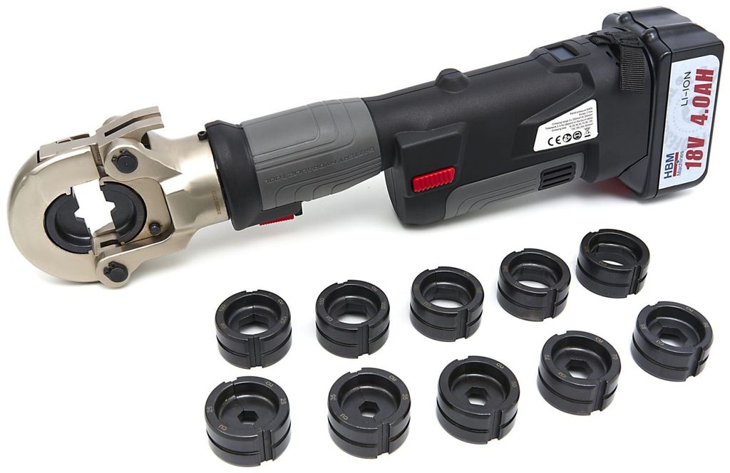 HBM Hydraulische Kabelcrimpzange, Satz 16–300 mm² – 60 kN, Akkubetrieb