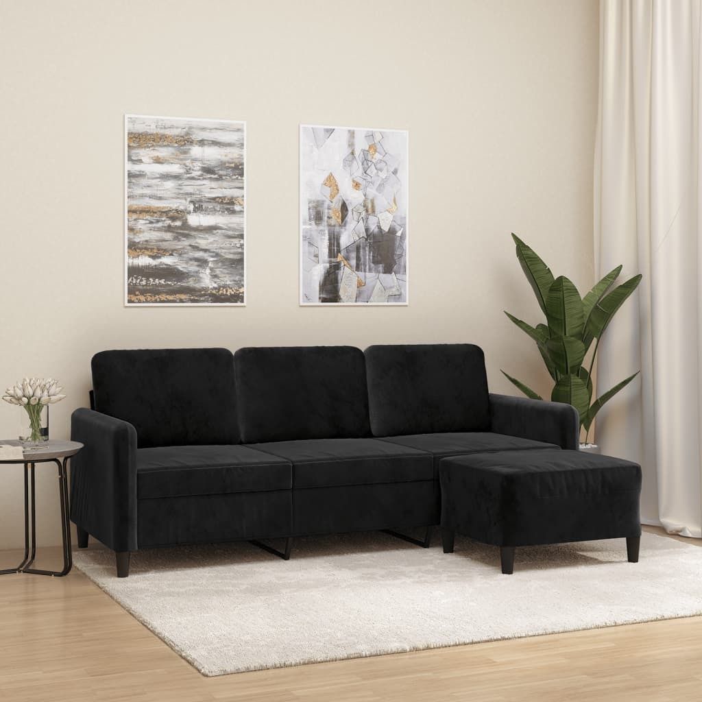 Maison Exclusive - 3-Sitzer-Sofa mit Hocker Schwarz 180 cm Samt