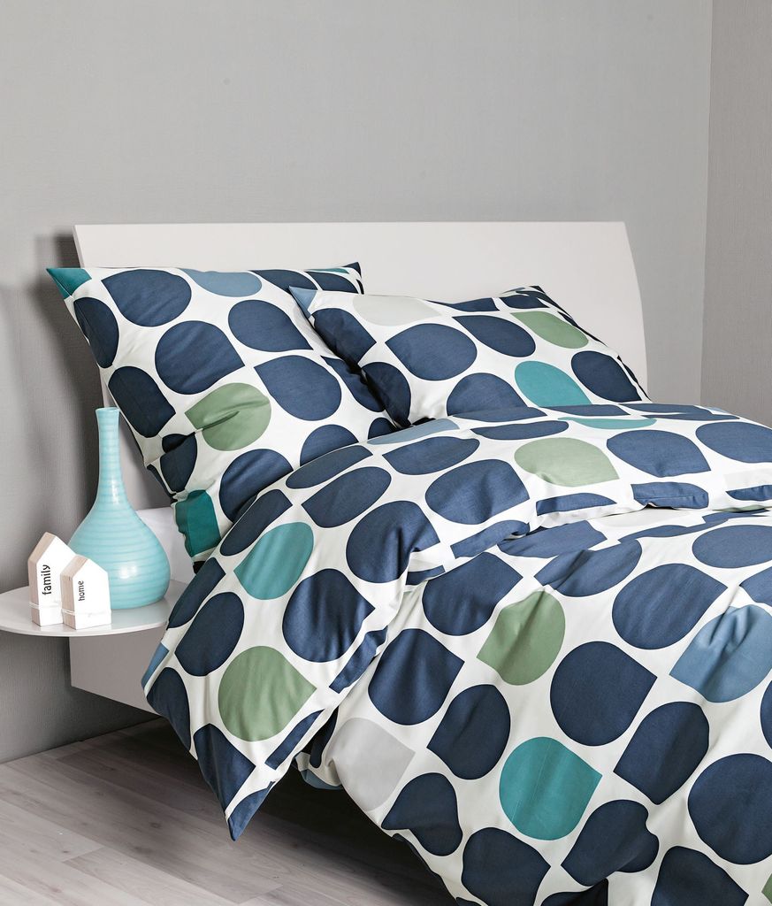Janine Design Mako-Satin Bettwäsche-Garnitur J.D. 87093 Farbe denimblau rauchgrün Größe 200x220 2x80x80 cm