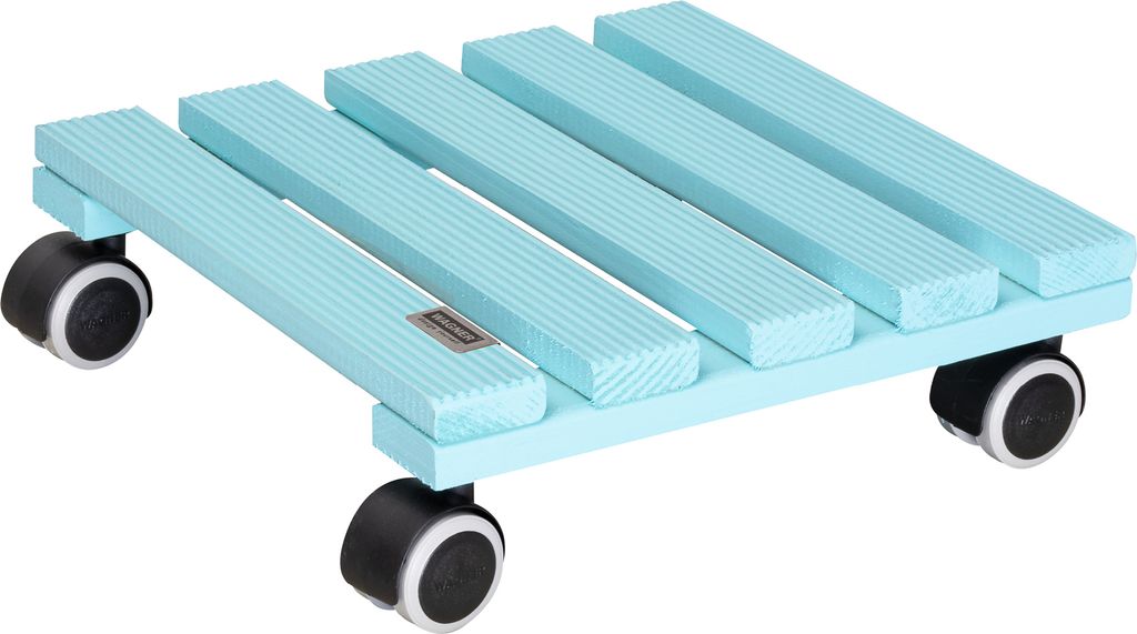 WAGNER Pflanzenroller HOLIDAY 28 x 28 x 8 cm, für innen, Massivholz geriffelt, türkis, Tragkraft 100 kg, EU Ware - 20020601