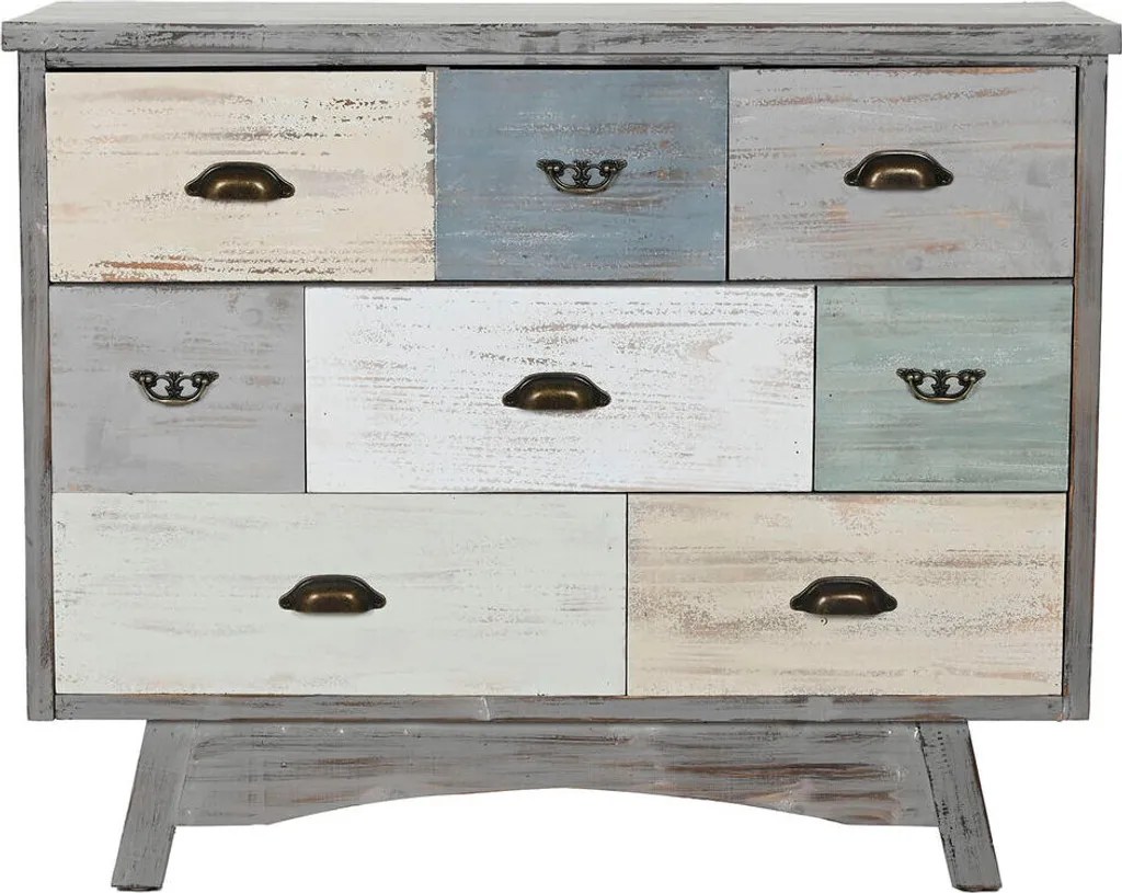 Commode de rangement 6 tiroirs Home ESPRIT style rustique gris coloré