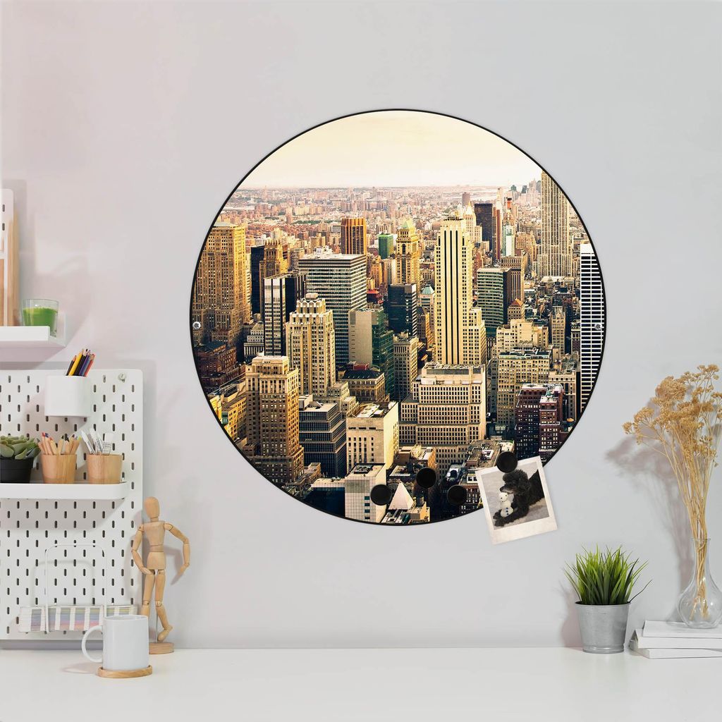 Design Stahlmagnettafel Schwarz Rund 47cm New York City