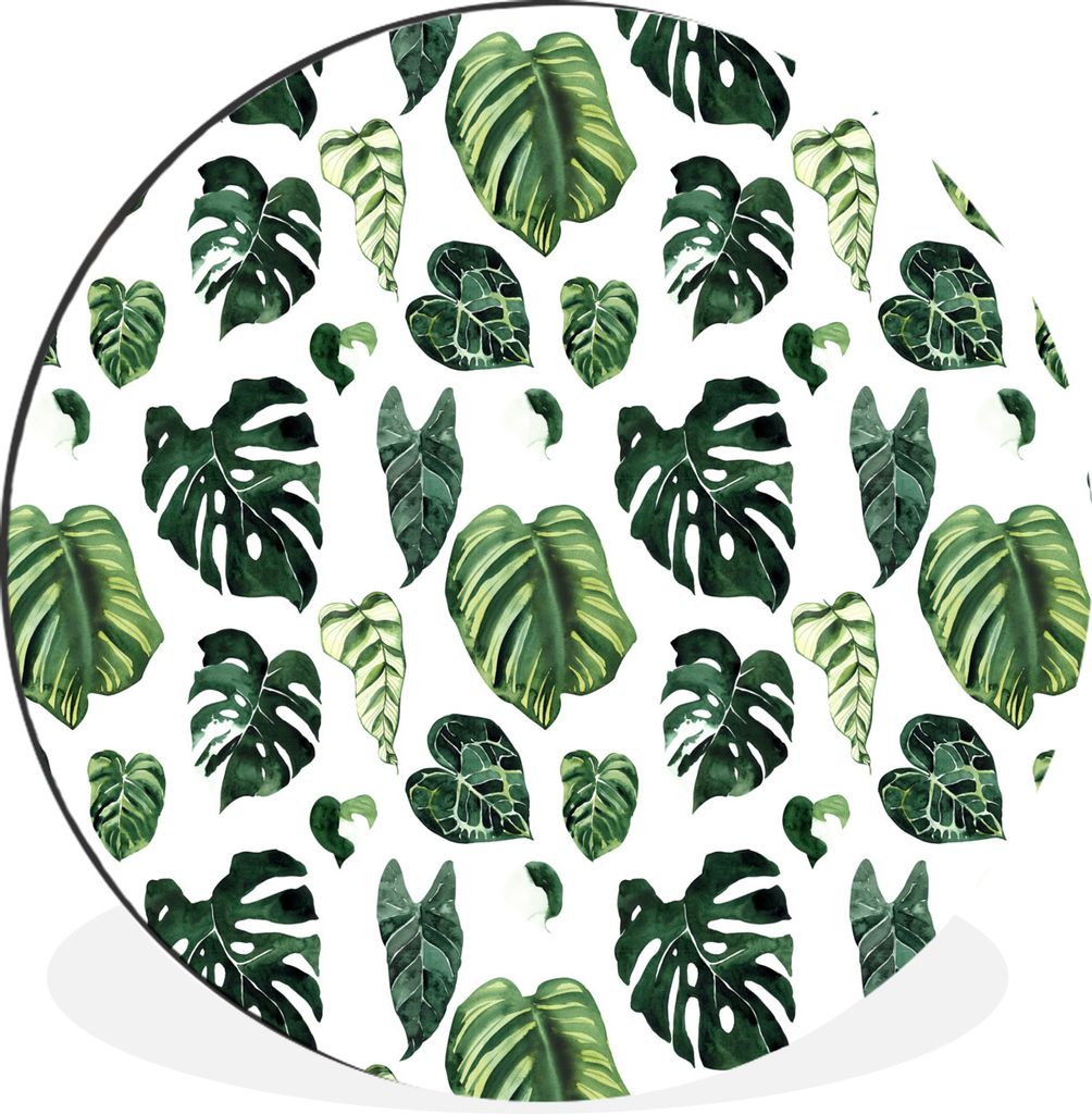 MuchoWow Aluminium Wandkreis Blätter - Tropisch - Grün Ø 90 cm Wanddeko Modern Wohnzimmer - Mauerkreis - Wandbilder - Runde Bild - Bild aus Al...