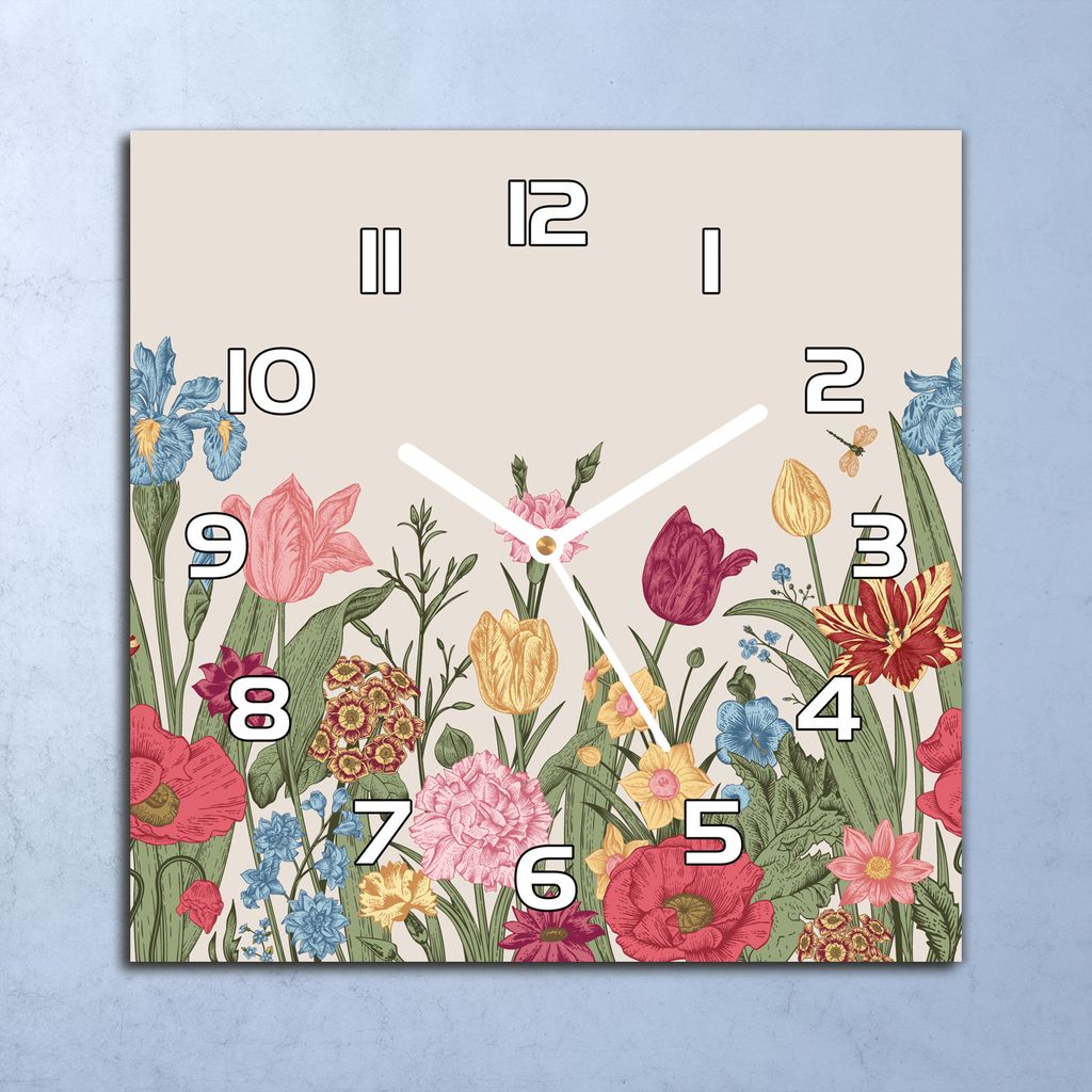 Deko Glasuhr Wanduhr 30x30 Bunte Wiese Natur Quarz Küchenuhr Bürouhr