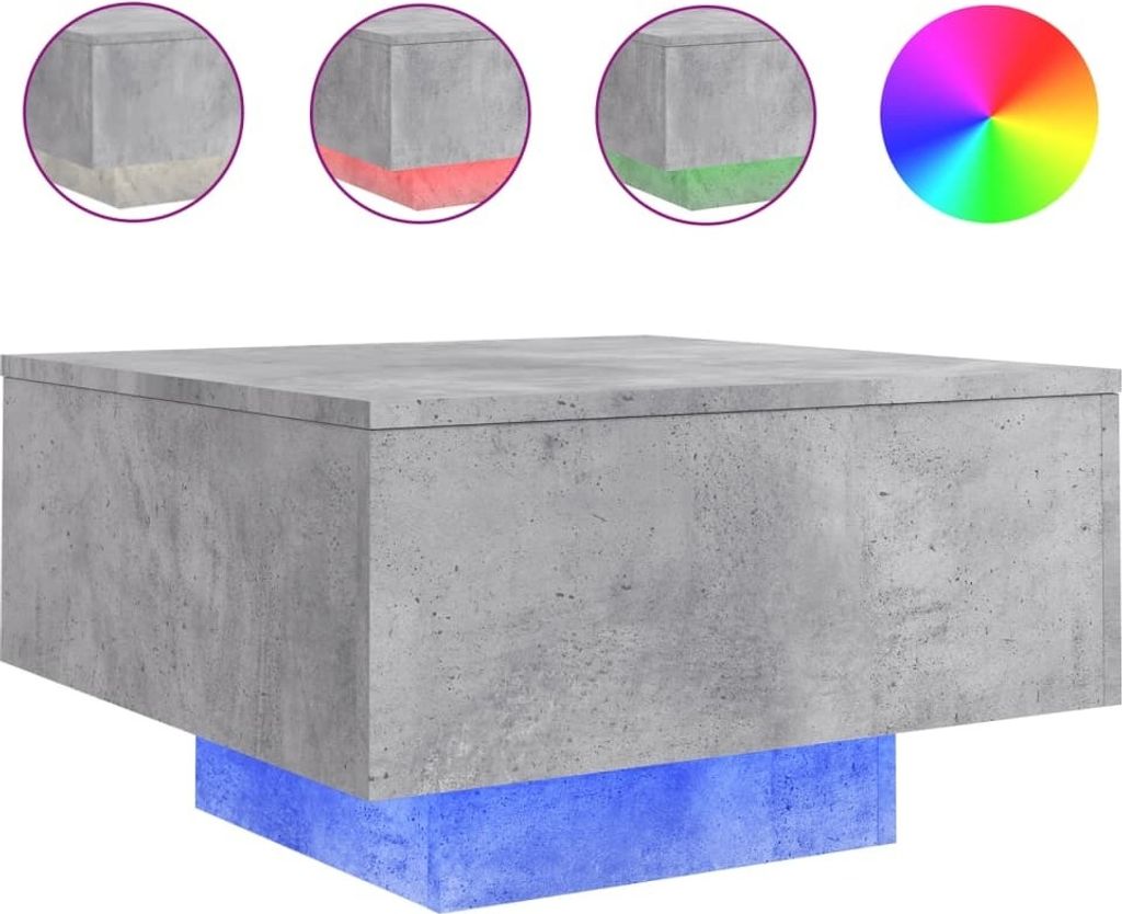 Couchtisch mit LED-Leuchten Betongrau 55x55x31 cm