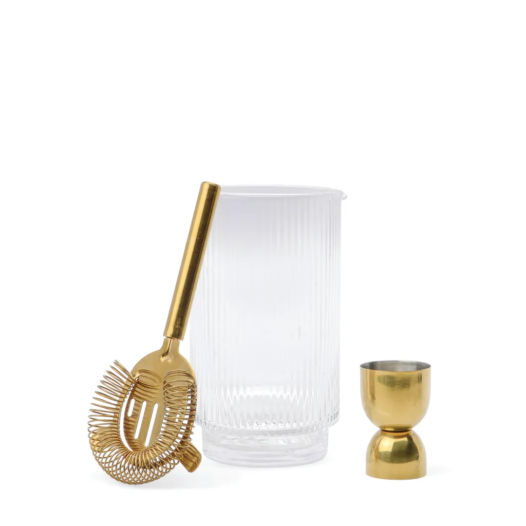 Set di Attrezzi da Bar Renley - Jigger, Colino, Cucchiaio e Bicchiere - Oro
