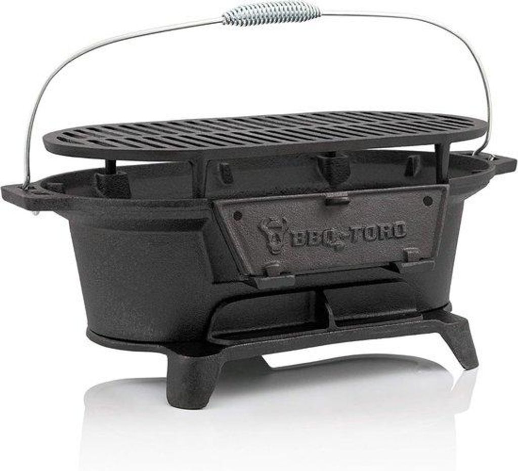 Gietijzeren Grillpan für Camping und Garten - tragbarer Holzkohle Grill 50 x 25 cm
