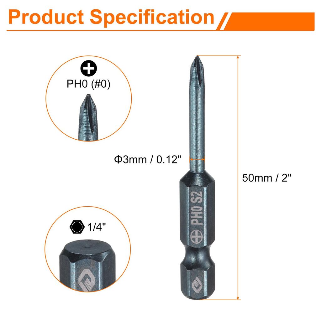 PH0 Phillips Schraubendreher Bit Set mit 1/4" Sechskantschaft, 3,0mm Stab 50mm Lang Magnetische Blau Kreuzkopf Bitsatz S2 Stahl Bohrer Werkzeug fš...