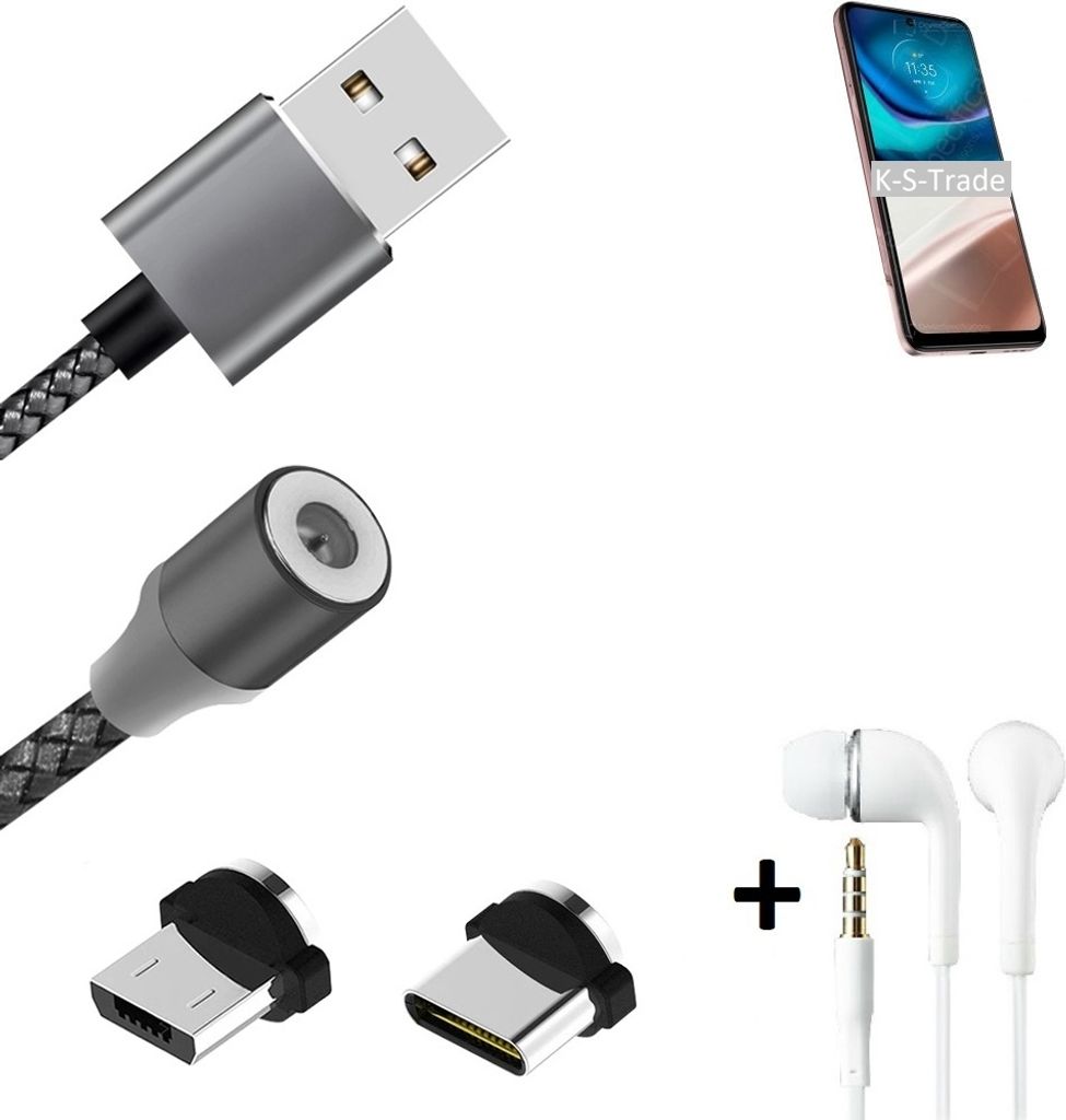 K-S-Trade Hochwertiges Magnet-Lade-kabel Sync-Kabel Daten-Kabel + Kopfhörer kompatibel mit Motorola Moto G42 mit USB-Typ-C-Anschluss und
