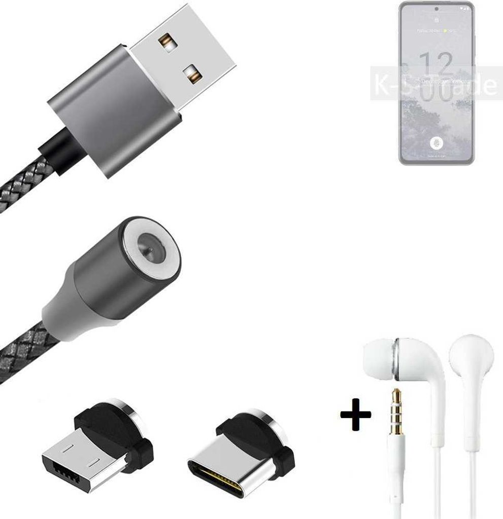 K-S-Trade Hochwertiges Magnet-Lade-kabel Sync-Kabel Daten-Kabel + Kopfhörer kompatibel mit Nokia X30 5G mit USB-Typ-C-Anschluss und