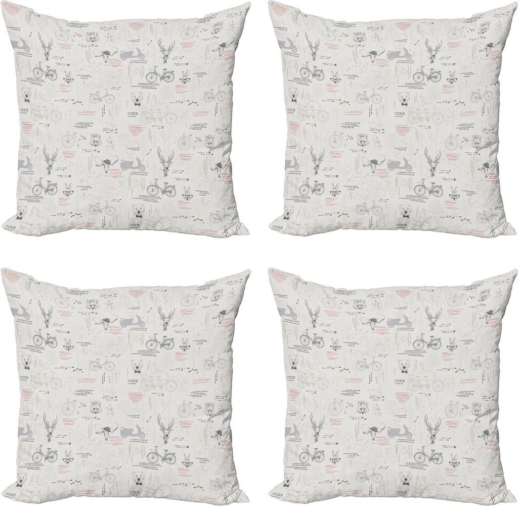 ABAKUHAUS Indie Kissenbezug Set (4 Stück), Minimalist Muster Natur, Moderner Doppelseitiger Digitaldruck, 45 cm x 45 cm, Vermilion Pale Grau