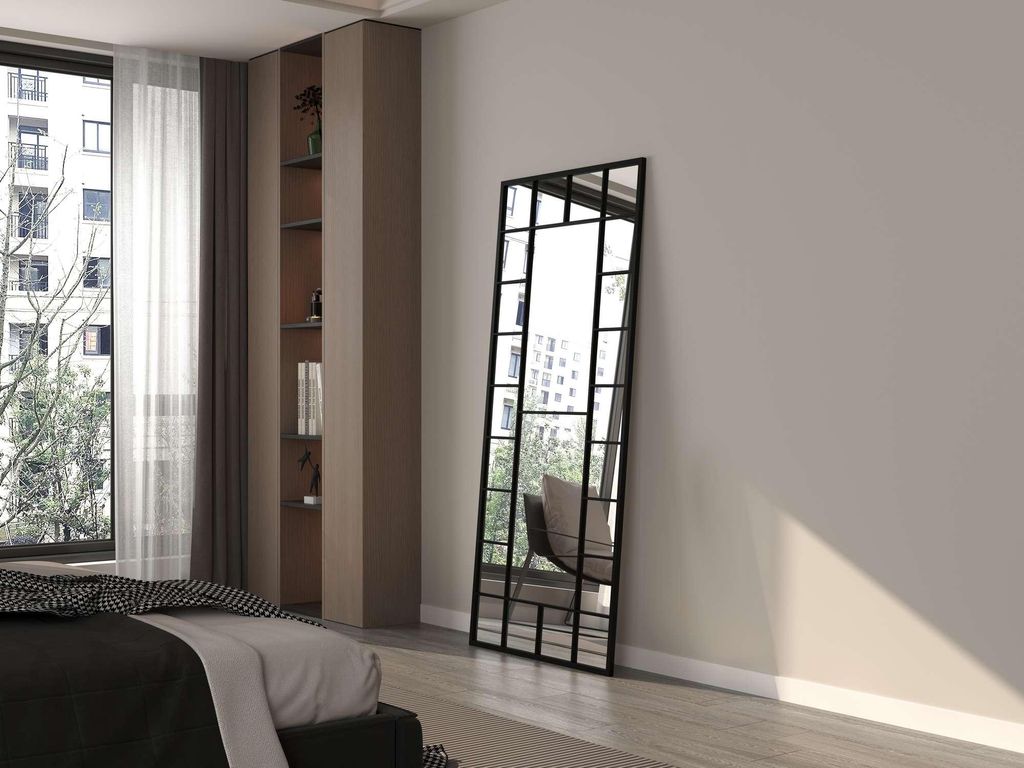 Skye Decor, Eleganter Cheval-Spiegel aus 100% Metall, Schwarz, 80 x 180 cm | Wandmontage möglich | Moderner, geometrischer Stil für Ihr Zuhause o...