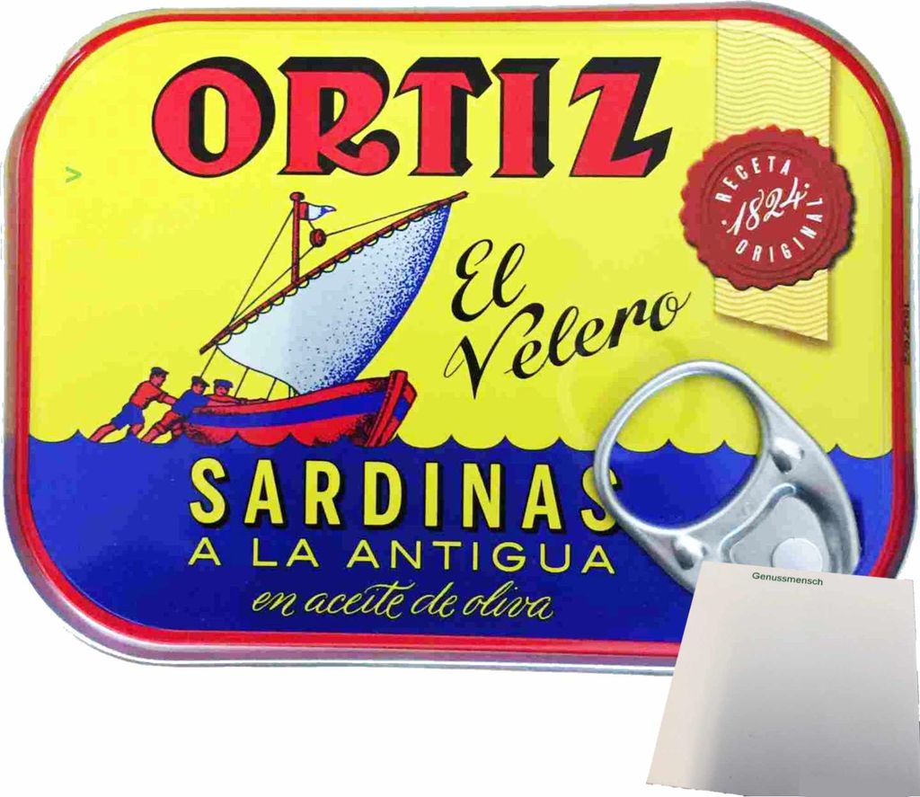 Conservas Ortiz Sardinas a la antiqua Sardinen in Olivenöl (140g Dose) + usy Block