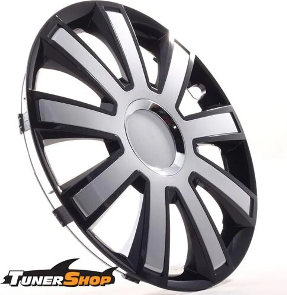 4 Coprimozzi 14 Pollici Flash III Tunershop - Nero/Argento per Audi Hyundai