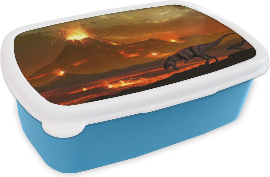 KitchenYeah Lunchbox Brotzeit Brotdose 17x11 cm Dino - Vulkan - Lava - Illustration - Jungen - Kinder Kinder Brotzeitdose - Lunch - Kunststoff -...