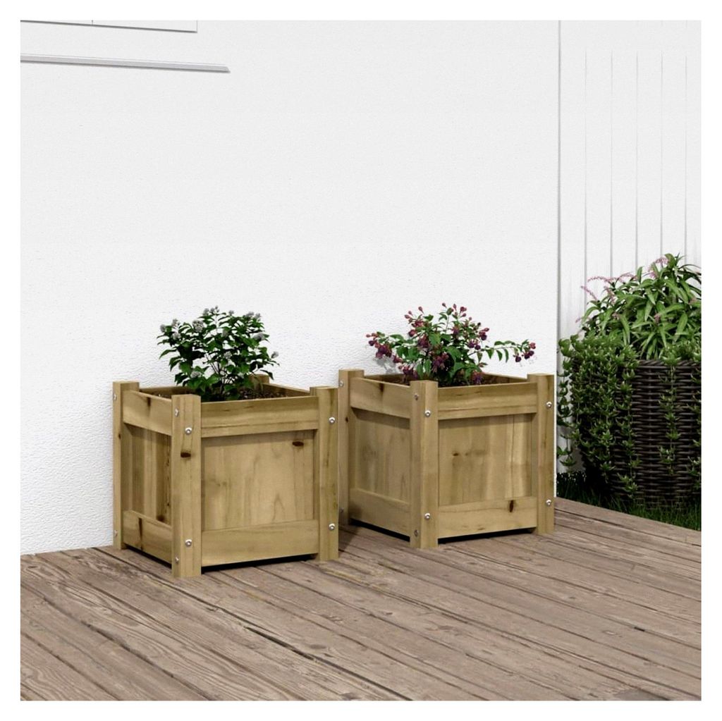 Pflanzkübel 2 Stück Kiefernholz imprägniert, Blumentopf für Gartenpflanzer auf Balkon, Terrasse und im Innen- und Außenbereich