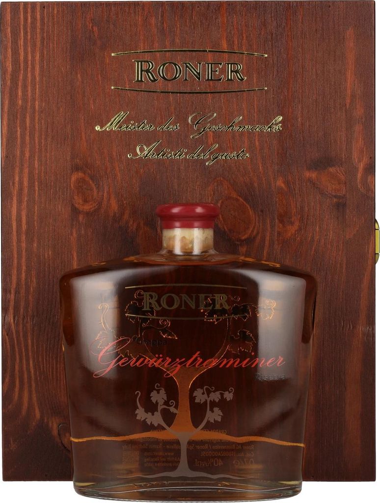 Roner Grappa Gewürztraminer Riserva 40% Vol. 0,7l in Holzkiste