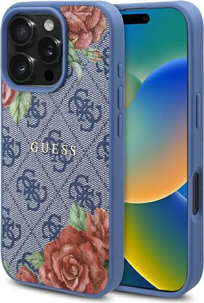 Guess iPhone 16 Custodia Rigida Blu MagSafe | Protezione 4G Flowers Originale