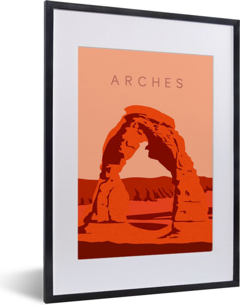 MuchoWow MuchoWow Gerahmtes Poster Park - Arches - USA - Illustration 30x40 cm - Poster mit zchwarzem Bilderrahmen - Wandposter Schlafzimmer