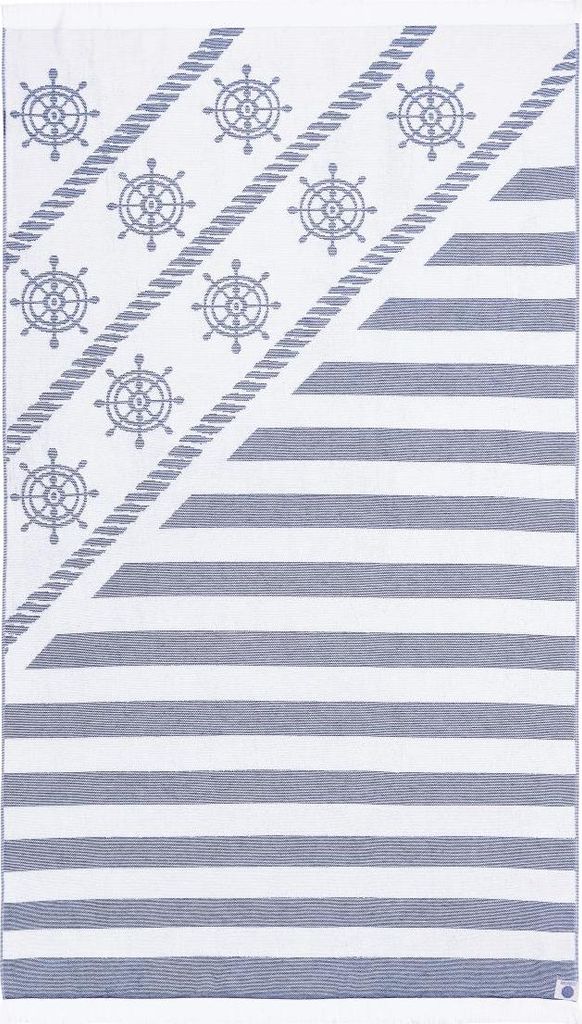 440s Strand-Tuch Schiffs-Steuerrad Stein-Blau