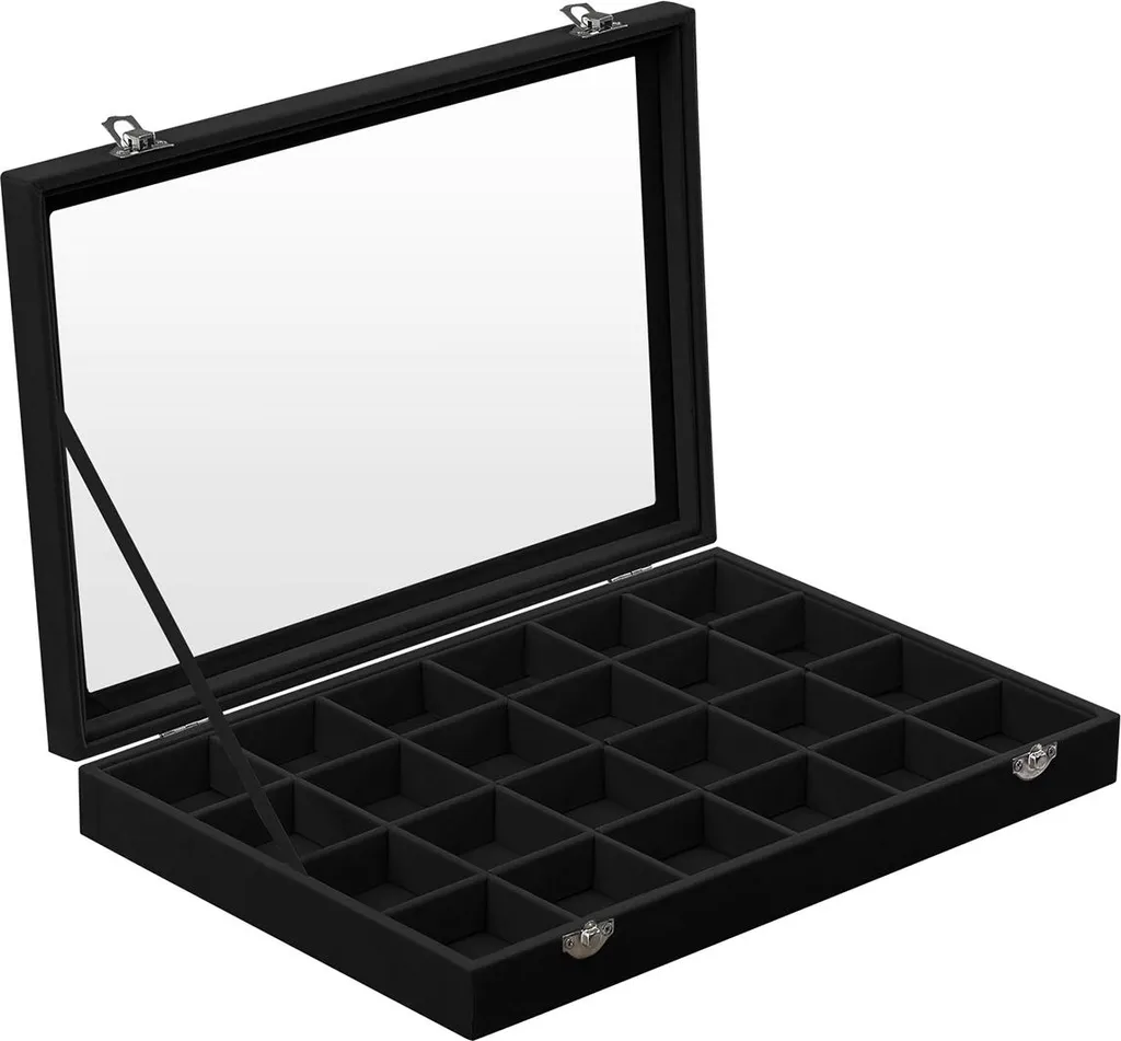 Boîte à bijoux noire vitrée pour rangement montres et bagues - Série Onyx
