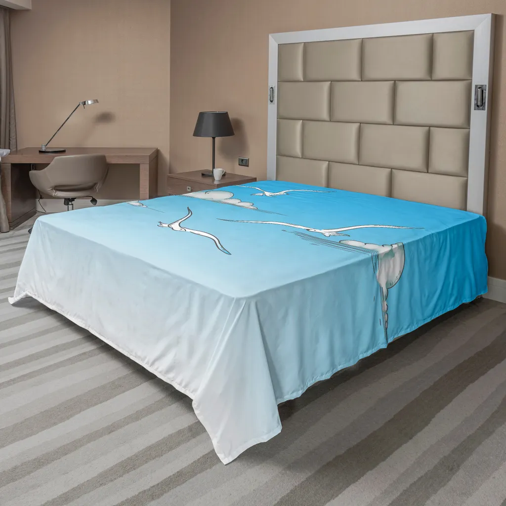 Drap Plat Doux en Microfibre avec Motif Volant Mouettes Bleu 244x205 cm